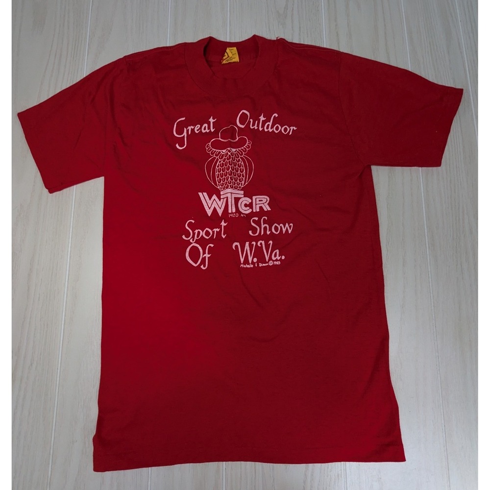 Vintage T-Shirt M Red WV Radio WTCR 1420 AM Single Stitch Made USA FLAWS A1